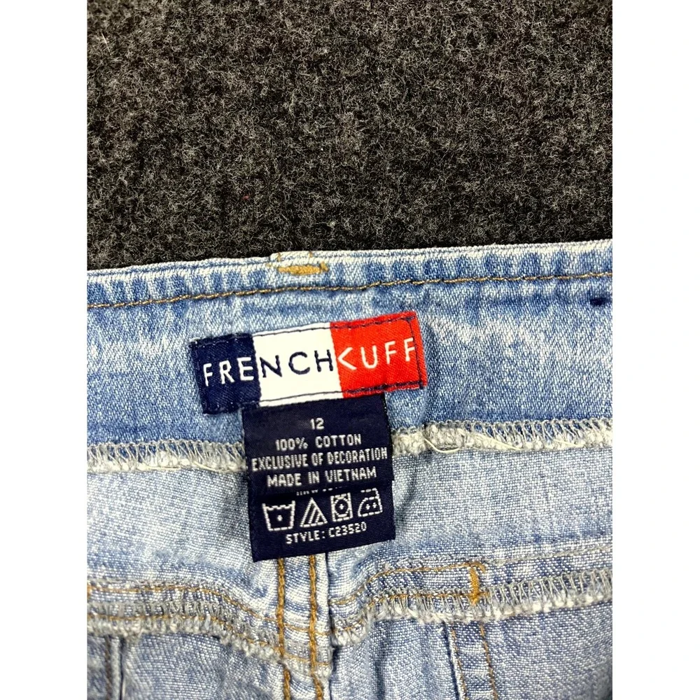 Y2K French Cuff Capri Jeans Women's 12 Blue Denim Embroidered Lace Trim Grunge